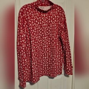 Lands' End Red and White Long Sleeve Mock Turtleneck with Holiday Design